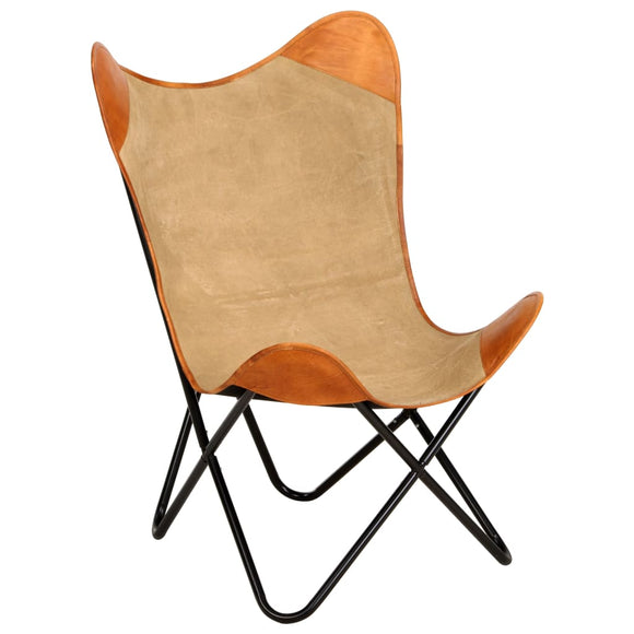 NNEVL Butterfly Chair Brown Real Leather and Canvas