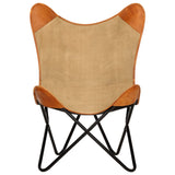 NNEVL Butterfly Chair Brown Real Leather and Canvas