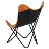 NNEVL Butterfly Chair Brown Real Leather and Canvas