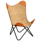 NNEVL Butterfly Chair Brown Real Leather and Canvas