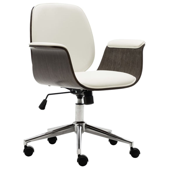 NNEVL Office Chair White Bent Wood and Faux Leather