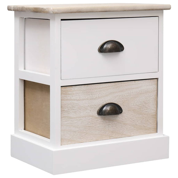 NNEVL Nightstand White and Natural 38x28x45 cm Paulownia Wood