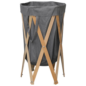 NNEVL Folding Laundry Basket Grey Wood and Fabric