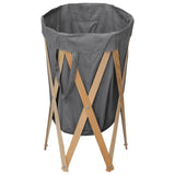 NNEVL Folding Laundry Basket Grey Wood and Fabric