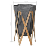 NNEVL Folding Laundry Basket Grey Wood and Fabric