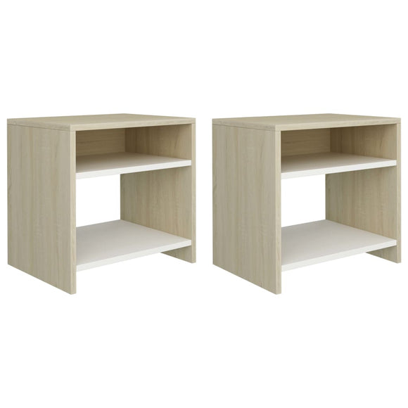 NNEVL Bedside Cabinets 2 pcs White and Sonoma Oak 40x30x40 cm Chipboard