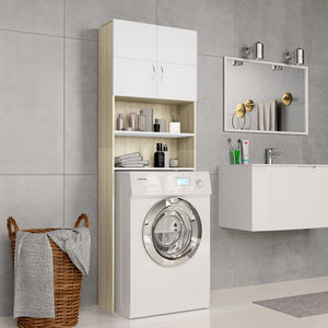 NNEVL Washing Machine Cabinet White and Sonoma Oak 64x25.5x190 cm Chipboard
