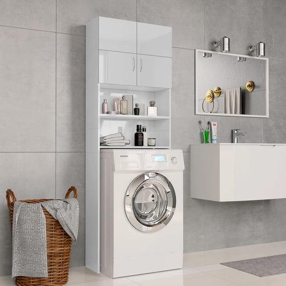 NNEVL Washing Machine Cabinet High Gloss White 64x25.5x190 cm