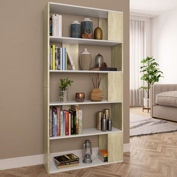 NNEVL Book Cabinet/Room Divider White and Sonoma Oak 80x24x159cm Chipboard