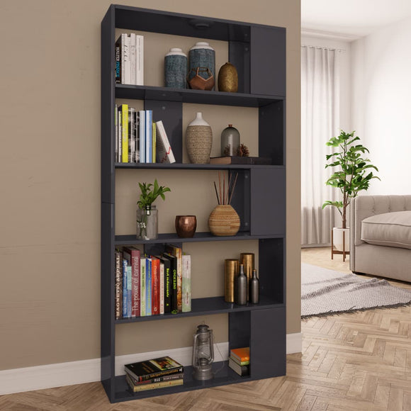 NNEVL Book Cabinet/Room Divider High Gloss Grey 80x24x159 cm Chipboard