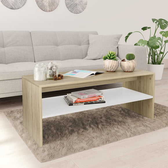 NNEVL Coffee Table White and Sonoma Oak 100x40x40 cm Chipboard