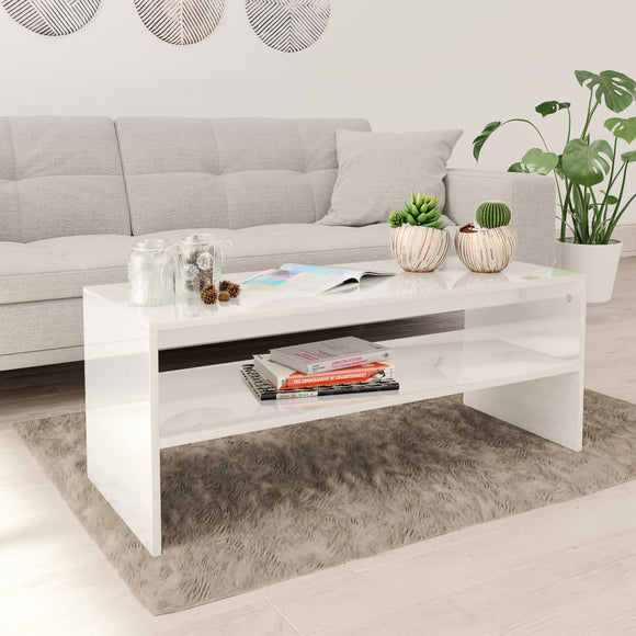 NNEVL Coffee Table High Gloss White 100x40x40 cm Engineered Wood
