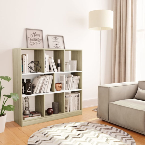 NNEVL Book Cabinet White and Sonoma Oak 97.5x29.5x100 cm Chipboard
