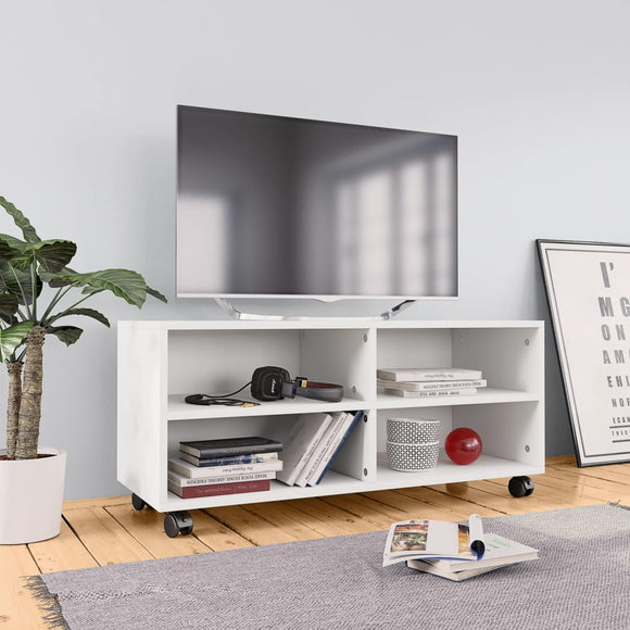 NNEVL TV Cabinet with Castors White 90x35x35 cm Chipboard
