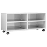 NNEVL TV Cabinet with Castors High Gloss White 90x35x35 cm Chipboard