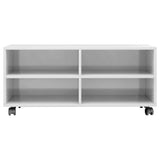 NNEVL TV Cabinet with Castors High Gloss White 90x35x35 cm Chipboard