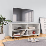 NNEVL TV Cabinet with Castors High Gloss White 90x35x35 cm Chipboard