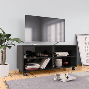 NNEVL TV Cabinet with Castors High Gloss Black 90x35x35 cm Chipboard