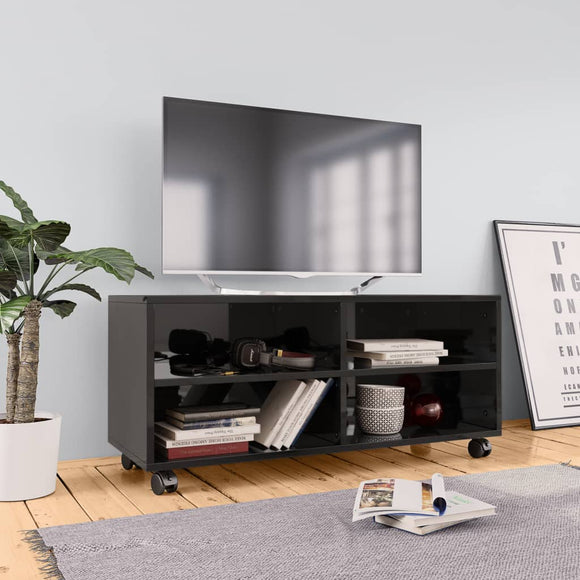 NNEVL TV Cabinet with Castors High Gloss Black 90x35x35 cm Chipboard