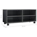 NNEVL TV Cabinet with Castors High Gloss Grey 90x35x35 cm Chipboard