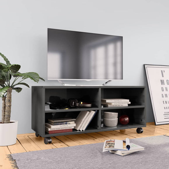 NNEVL TV Cabinet with Castors High Gloss Grey 90x35x35 cm Chipboard