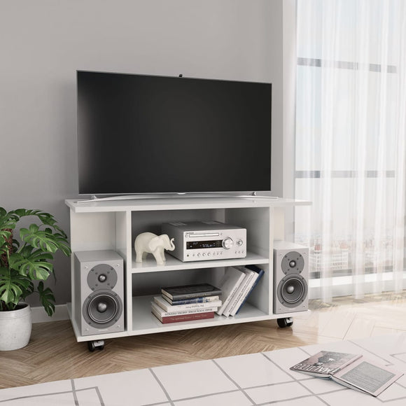 NNEVL TV Cabinet with Castors High Gloss White 80x40x40 cm Chipboard