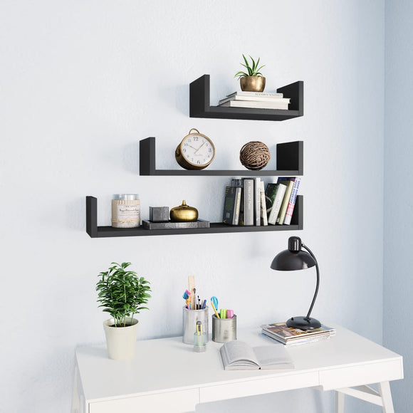 NNEVL Wall Display Shelf 3 pcs Grey Chipboard