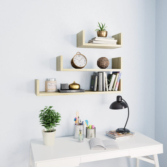NNEVL Wall Display Shelf 3 pcs Sonoma Oak Chipboard
