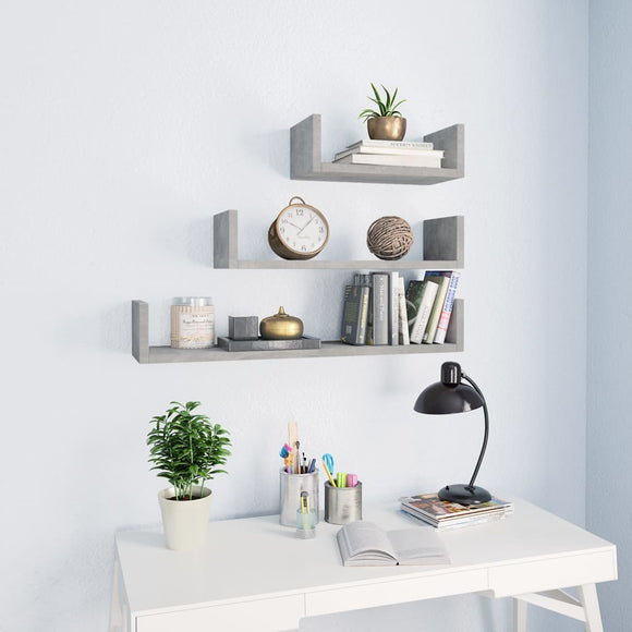 NNEVL Wall Display Shelf 3 pcs Concrete Grey Chipboard