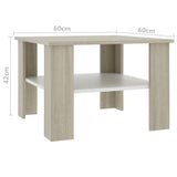 NNEVL Coffee Table White and Sonoma Oak 60x60x42 cm Chipboard