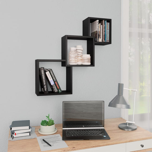 NNEVL Cube Wall Shelves Black 84.5x15x27 cm Chipboard