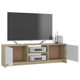 NNEVL TV Cabinet White and Sonoma Oak 120x30x37.5 cm Chipboard