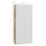NNEVL Shoe Cabinet White and Sonoma Oak 80x35.5x180 cm Chipboard