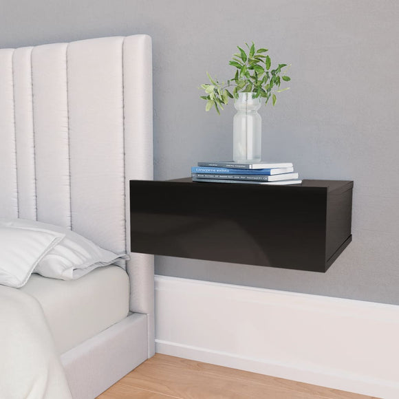 NNEVL Floating Nightstands 2 pcs High Gloss Black 40x30x15 cm Chipboard