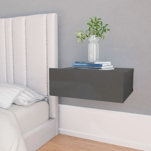 NNEVL Floating Nightstands 2 pcs High Gloss Grey 40x30x15 cm Chipboard