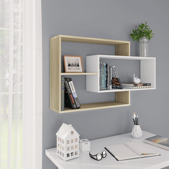 NNEVL Wall Shelves White and Sonoma Oak 104x20x58.5 cm Chipboard