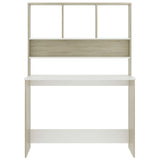 NNEVL Desk with Shelves White and Sonoma Oak 110x45x157 cm Engineered Wood