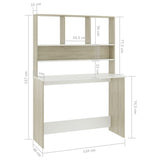 NNEVL Desk with Shelves White and Sonoma Oak 110x45x157 cm Engineered Wood