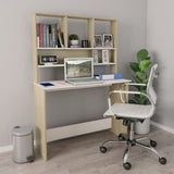 NNEVL Desk with Shelves White and Sonoma Oak 110x45x157 cm Engineered Wood