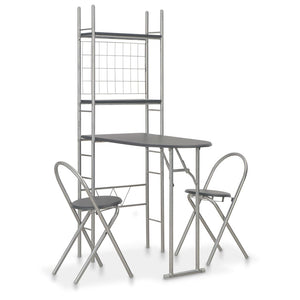 NNEVL 3 Piece Folding Dining Set with Storage Rack MDF and Steel Black
