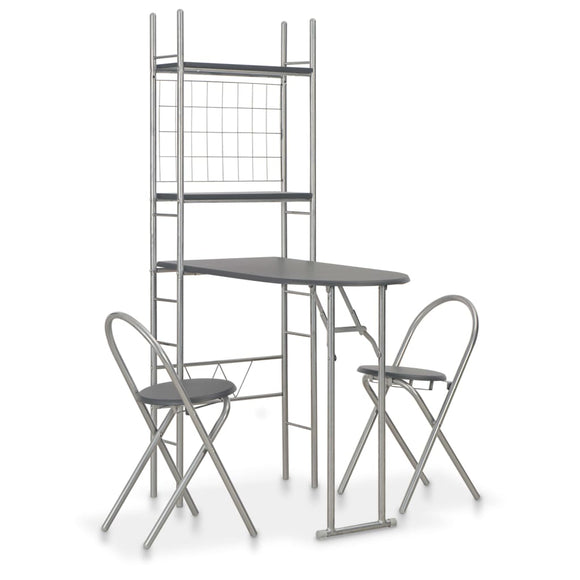 NNEVL 3 Piece Folding Dining Set with Storage Rack MDF and Steel Black