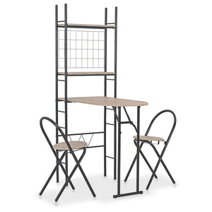 NNEVL 3 Piece Folding Dining Set with Storage Rack MDF and Steel