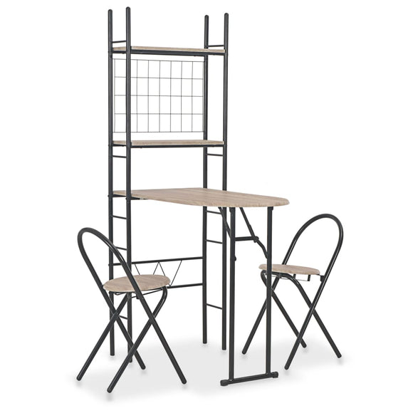 NNEVL 3 Piece Folding Dining Set with Storage Rack MDF and Steel