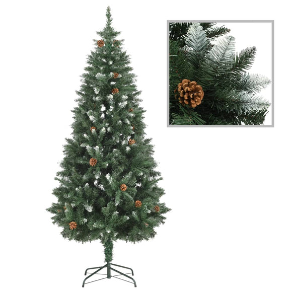 NNEVL Artificial Christmas Tree with Pine Cones and White Glitter 180 cm