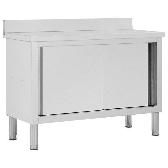 NNEVL Work Table with Sliding Doors 120x50x(95-97) cm Stainless Steel