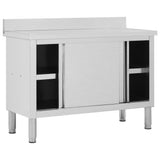 NNEVL Work Table with Sliding Doors 120x50x(95-97) cm Stainless Steel