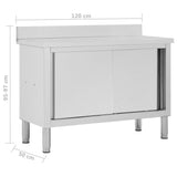 NNEVL Work Table with Sliding Doors 120x50x(95-97) cm Stainless Steel