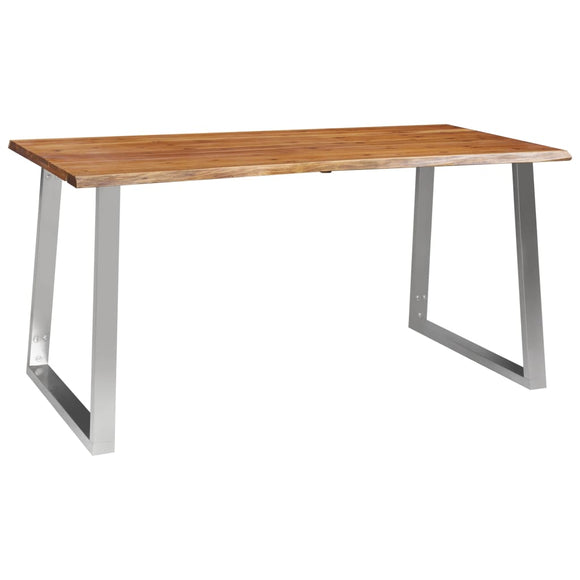 NNEVL Dining Table 160x80x75 cm Solid Acacia Wood and Stainless Steel