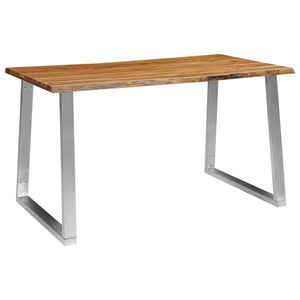 NNEVL Dining Table 140x80x75 cm Solid Acacia Wood and Stainless Steel