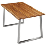 NNEVL Dining Table 140x80x75 cm Solid Acacia Wood and Stainless Steel